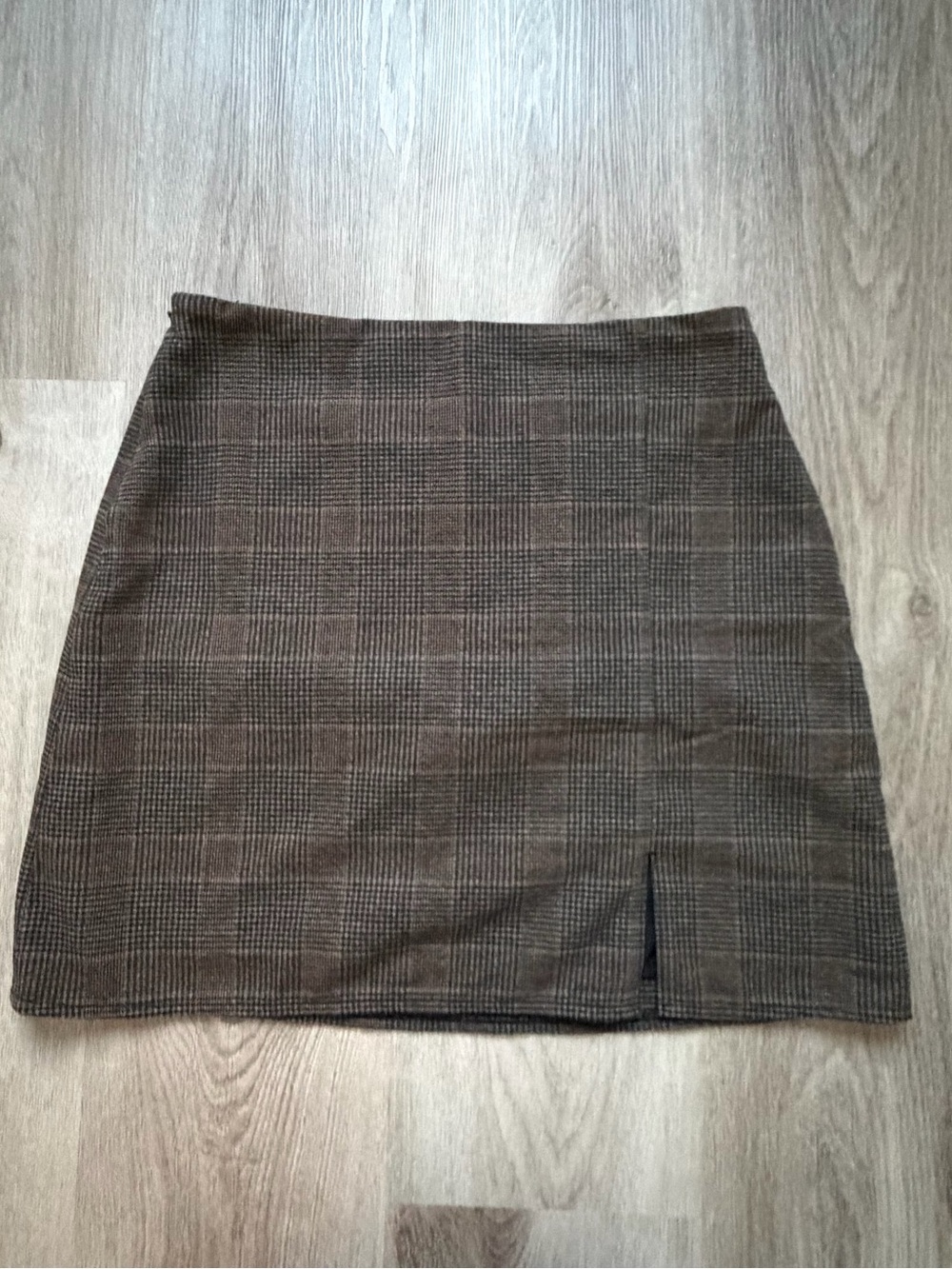 Old Navy Brown Plaid Mini Skirt with Front Slit